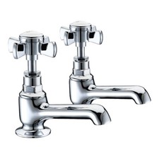 Wash Basin Taps Pair with Traditional Cross Head Handles Solid Brass Chrome