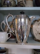 Beautiful Antique Silver Plated Teapot Engraved Initials & Florals Metal Handle