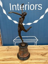 Quality Large Art Deco Style Heavy Cast Bronze Lady Dancer Figure on Marble Base