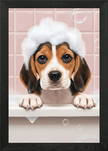 Beagle puppy bath time framed - puppy,