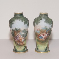 Vintage Pair of Porcelain Tapestry Vase Gobelin Ware