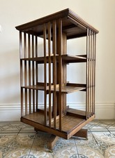 English Oak Revolving Bookcase C1900, 3 Tier Country House Scale 109cm