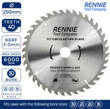250mm x 40T x 30mm TCT Circular Wood Saw Blade For Bosch, Makita, Dewalt, Mitre