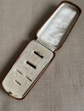 Antique Edwardian Brown Leather Display Box Studs Cufflinks Rings