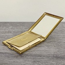 Vintage Kigu Art Deco Rectangular Gold Tone Make Up Powder Compact & Mirror Rare