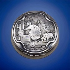 French Antique Solid Silver Powder Compact Mirror