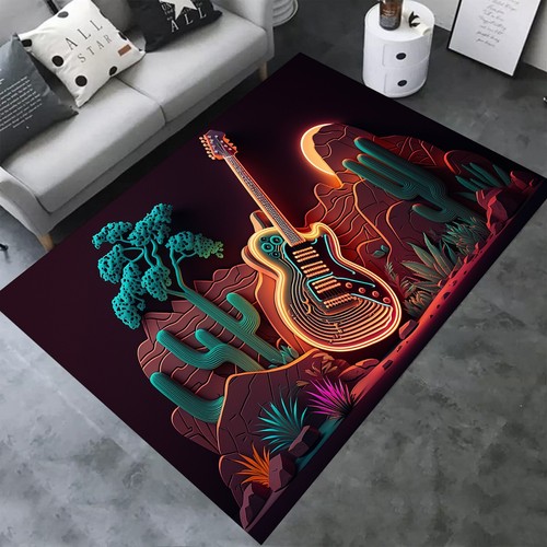 Guitar neon rug - guitar,