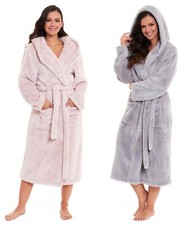 Womens Snuggle Fleece Dressing Gown Robes Extra Long Cuddly Plush Bathrobe Gowns