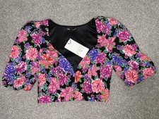 ZARA Floral Crop Top Black