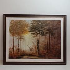 Gerald Coulson Large Print 'Quiet Forest' Deer-Stag.In Vintage Frame 92cmx 73cm