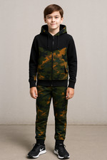 Kids Boys Camouflage Tracksuit Hooded Top Bottom Zip Track Hoodi Jog Suit 5-14