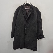 Vintage Crombie Grey Tweed Wool Single Breast Winter Finance Overcoat Coat XL