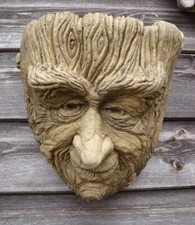 Green man wall planter 'Old Rye' STONE garden ornament 25cm/10"H +FREE GIFT!