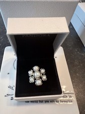 Rare Genuine Pandora Silver Wishful Thinking Pearl Cluster Ring Size 50 In Box
