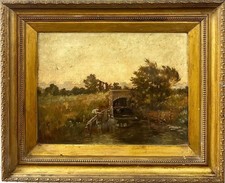 Antique Painting: Fishing By A
