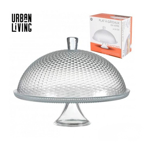 Glass cake stand with - dome, lid