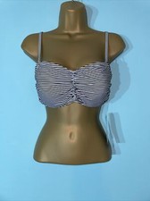 BNWT Women Uk 14 Cotton Traders Black&white Stripe Bandeau Beach Swim bikini top