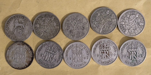 Silver 500 six pences - x, .500
