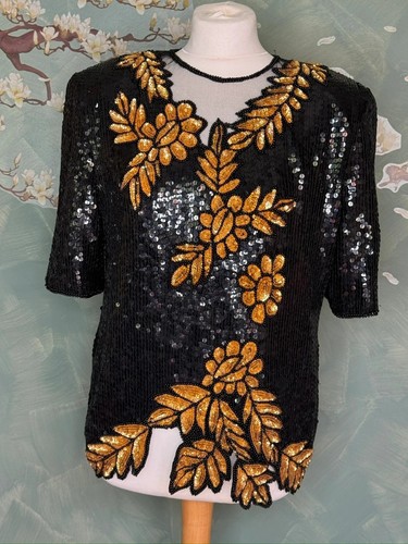 Black sequin top gold - top, uk