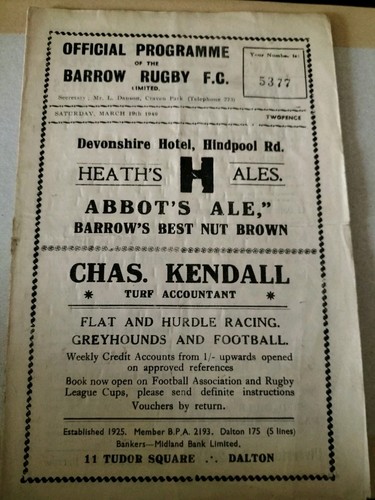 Vintage rugby league programme - vintage,