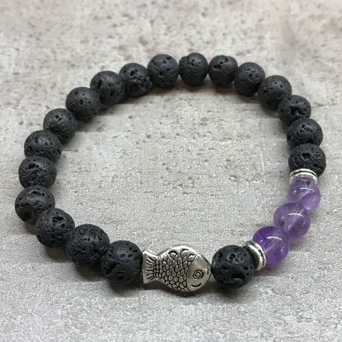 Lava stone bracelet fish - -,