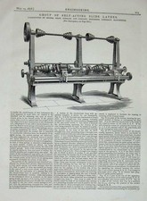 Original Old Antique Print 1876 Engineering Self Acting Slide Lathes Machinery