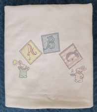 Mothercare 90s Vintage Cot Blanket ABC 2 Bedtime Bunny motif 88x150cm satin trim