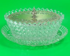 Butter Dish and Stand Glass Victorian Reg No 1885 Antique Matched Pair As Seen