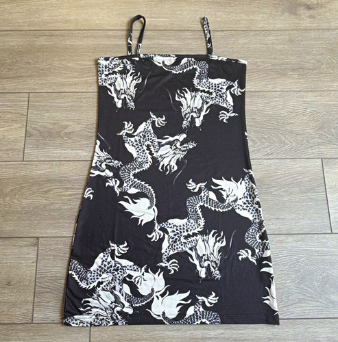 Black white satin dragon - satin, print