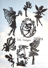 Die Cut cuts fairies mix x 8 black silhouette fairy jar topper