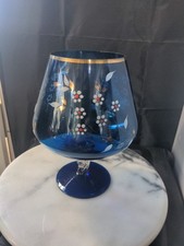 Hand Blown Cobalt Blue Large Brandy Balloon Glass Goblet. Bohemian