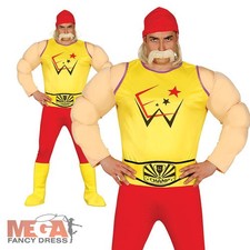 80s Wrestler Mens Fancy Dress 1980s Hulk Hogan Wrestling Adults Sports Costume