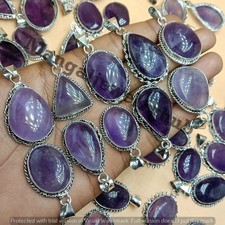 A++ Amethyst Gemstone Pendants 925 Sterling Silver Plated Wholesale Jewelry Lot