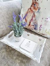 Retreat Home Shabby Chic White Natural Wood Scalloped Heart Tray