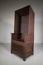 Rare Georgian Antique Painted Pine Hooded Lambing Chair