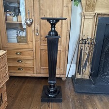 Vintage Tall Black Wooden Pedestal Column Jardiniere Torchere Plant Stand 110 cm