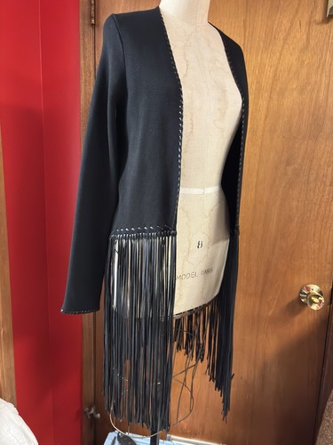 Black cardigan faux leather - black, w/