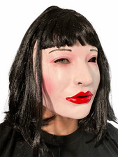 White Female Lady Doll Mask Black Hair Wig Latex Fetish Costume Demi Moore