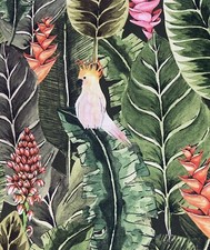 Parrots Botanical Print Cotton Fabric Cockatoos Leaves Birds for curtains Blinds