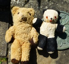 Vintage Antique Mohair Early Teddy Bear & Acme Panda - Very old