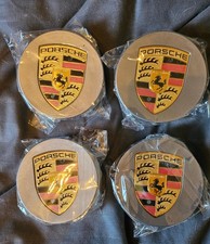 76mm Porsche Alloy Wheel Centre Caps Grey Set Of 4 New Sealed Same Day Post