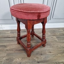 Retro Vintage Upholstered Pub Stool On Solid Wooden Turned Legs - Home Bar