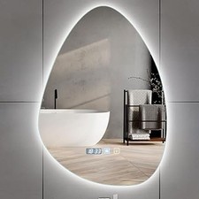 Pebble Wall LED Bathroom Mirror with 3 Colors Lights Dimmable, Anti-fog 50*70cm