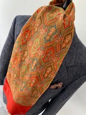 VTG mens 70's RED MULTI COLOUR ORNATE WOOL FEEL BOHEMIAN PSYCHEDELIC LONG SCARF