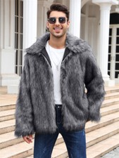 Men's Luxury Faux Fur Coat Fluffy Thick Winter Coats Fuzzy Warm Long Jacket
