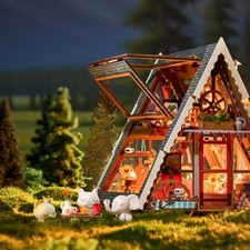 Rolife A-Frame Cabin DIY Dollhouse Model Kits LED DIY Dollhouse Model Xmas Gifts