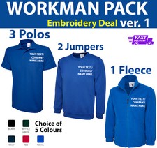 WORKMAN PACK- Polo shirts-Jumpers-Fleece Uniform Embroidered TEXT Custom Deal 