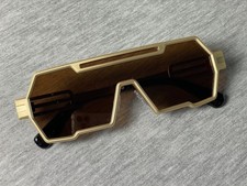 Futuristic sci fi sunglasses metal gold tone frame smokey lens