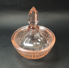 Vintage Bohemia Czesh pink depression cut glass candy jar, sugar bowl