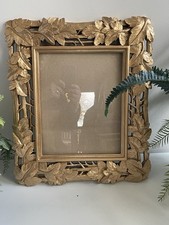 Beautiful Wooden Picture Frame Gold Tone Leaves  Vintage Country House Wall Hang